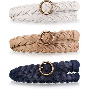 3 Pcs Women's Braided Leather Belt Skinny Woven Braided Belt